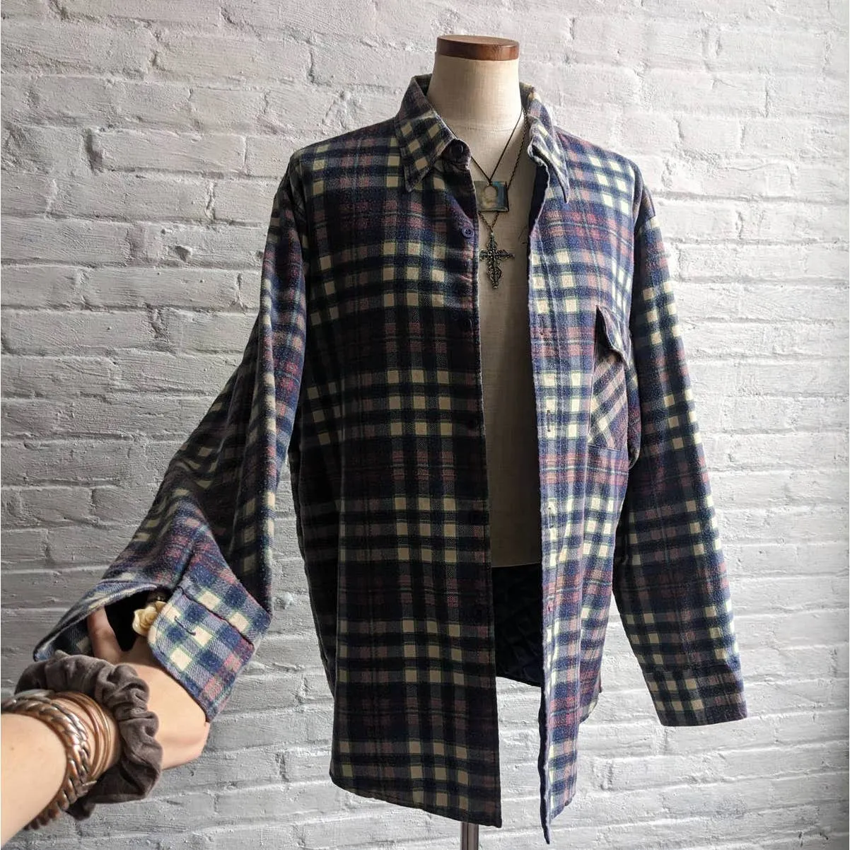 Vintage Lee Grunge Plaid Flannel Utility Blanket Thermal Oversize Coat Jacket