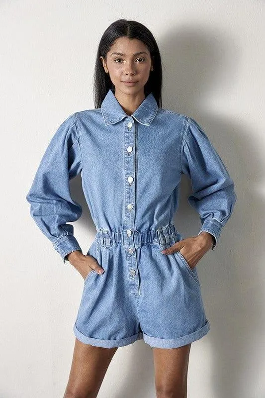 Vintage Long Sleeve Denim Romper