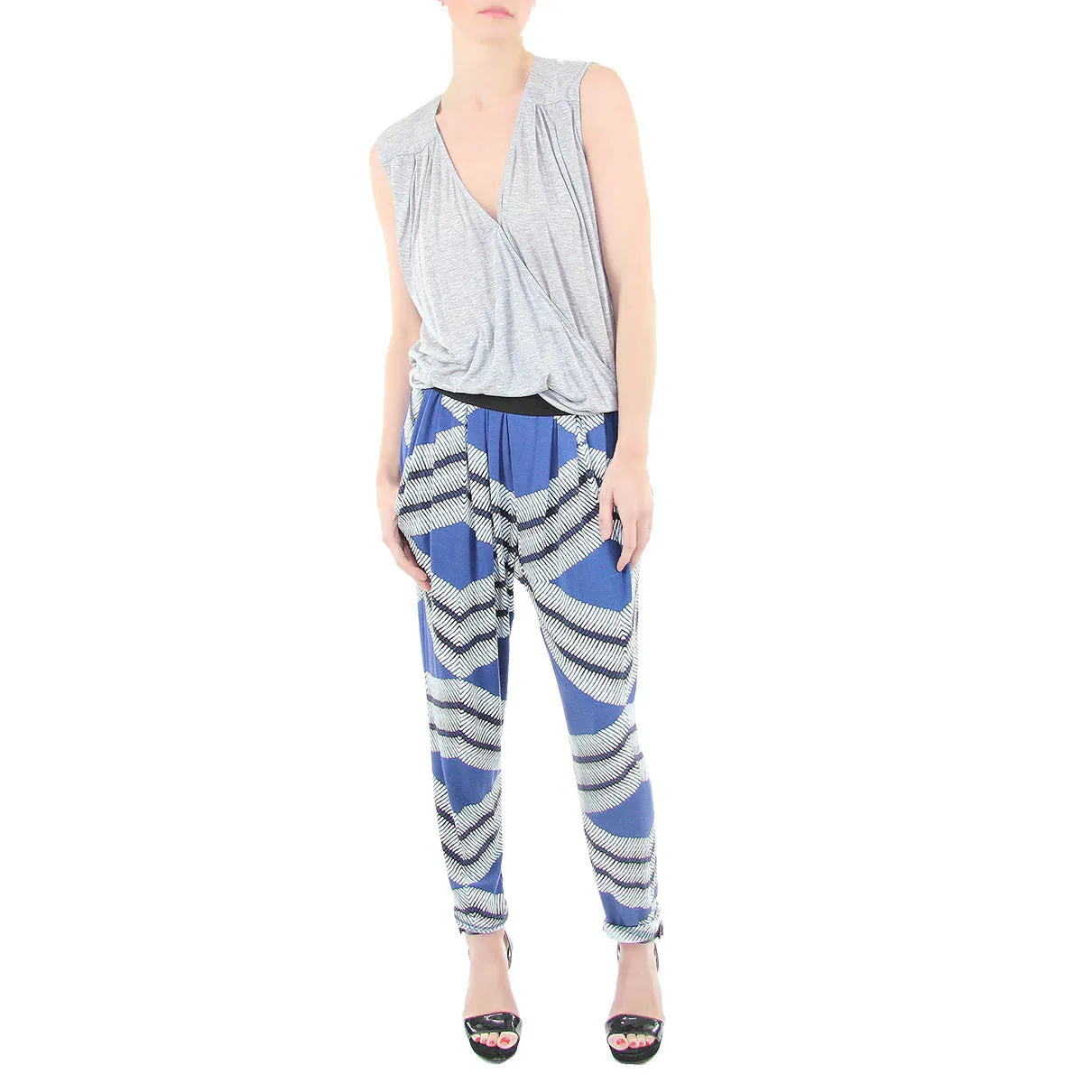 Vira Elastic Waist Pants in Blue Print