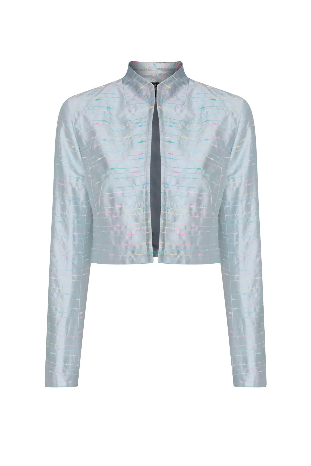 Waist-Length Jacket in Silk Slub Stripe Sky - Hermione