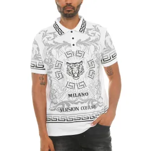 White Italian Print Polo Shirt