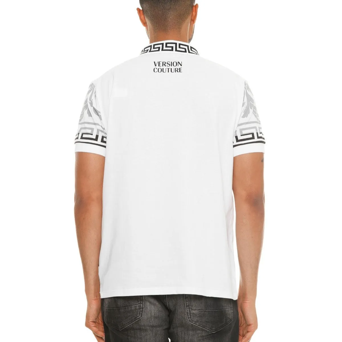 White Italian Print Polo Shirt