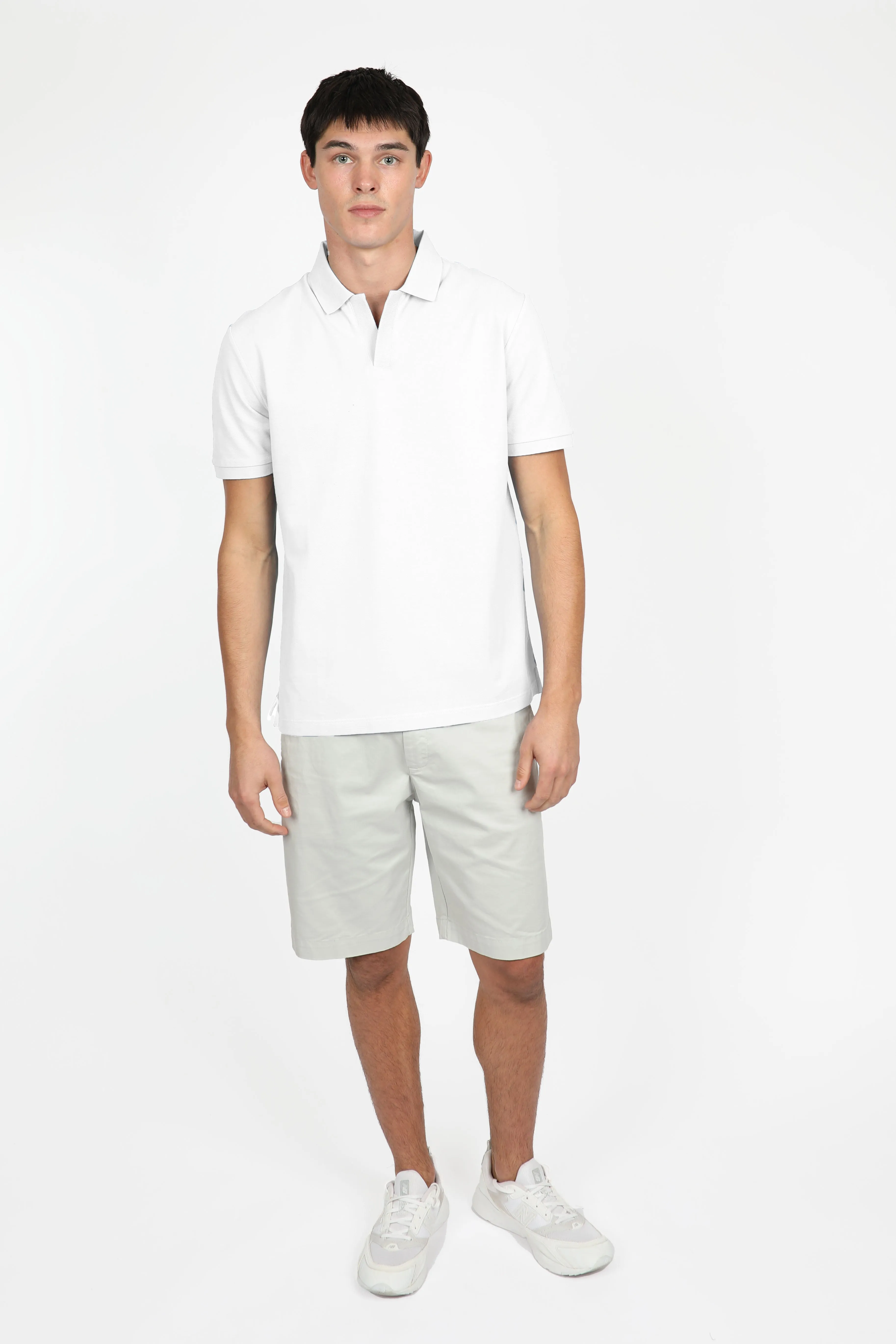 White Open Collar Pique Polo