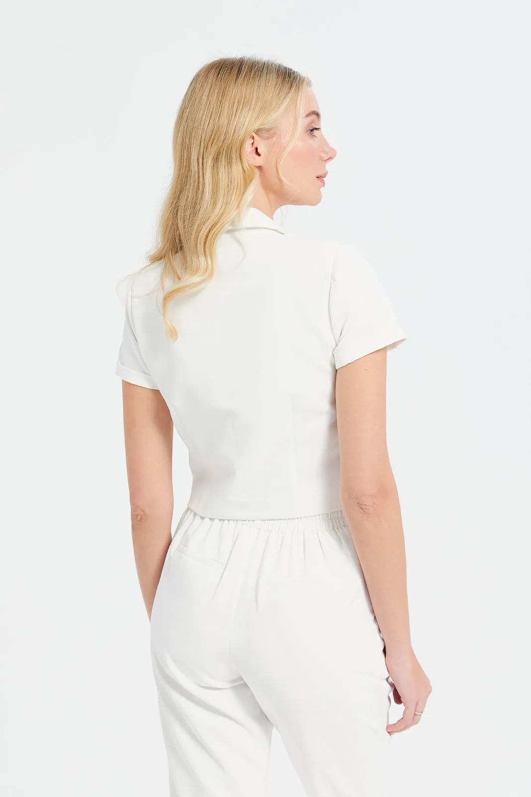 Women Ivory Cropped Jacket