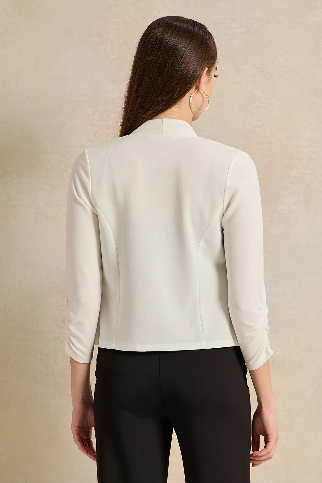 Women Ivory Cropped Long Sleeve Jacket