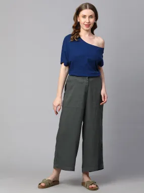 Women's Grey Linen Viscose Wide Leg Culotte