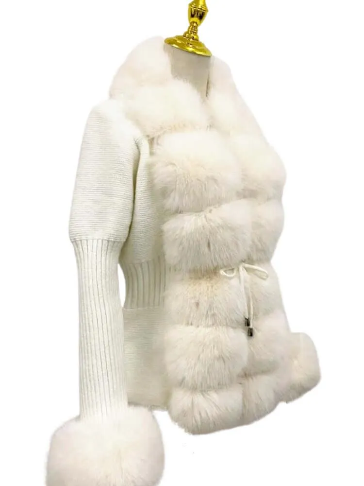 Women's Luxury Knitted Sweater Coat With Detachable Fur in 14 Colors!