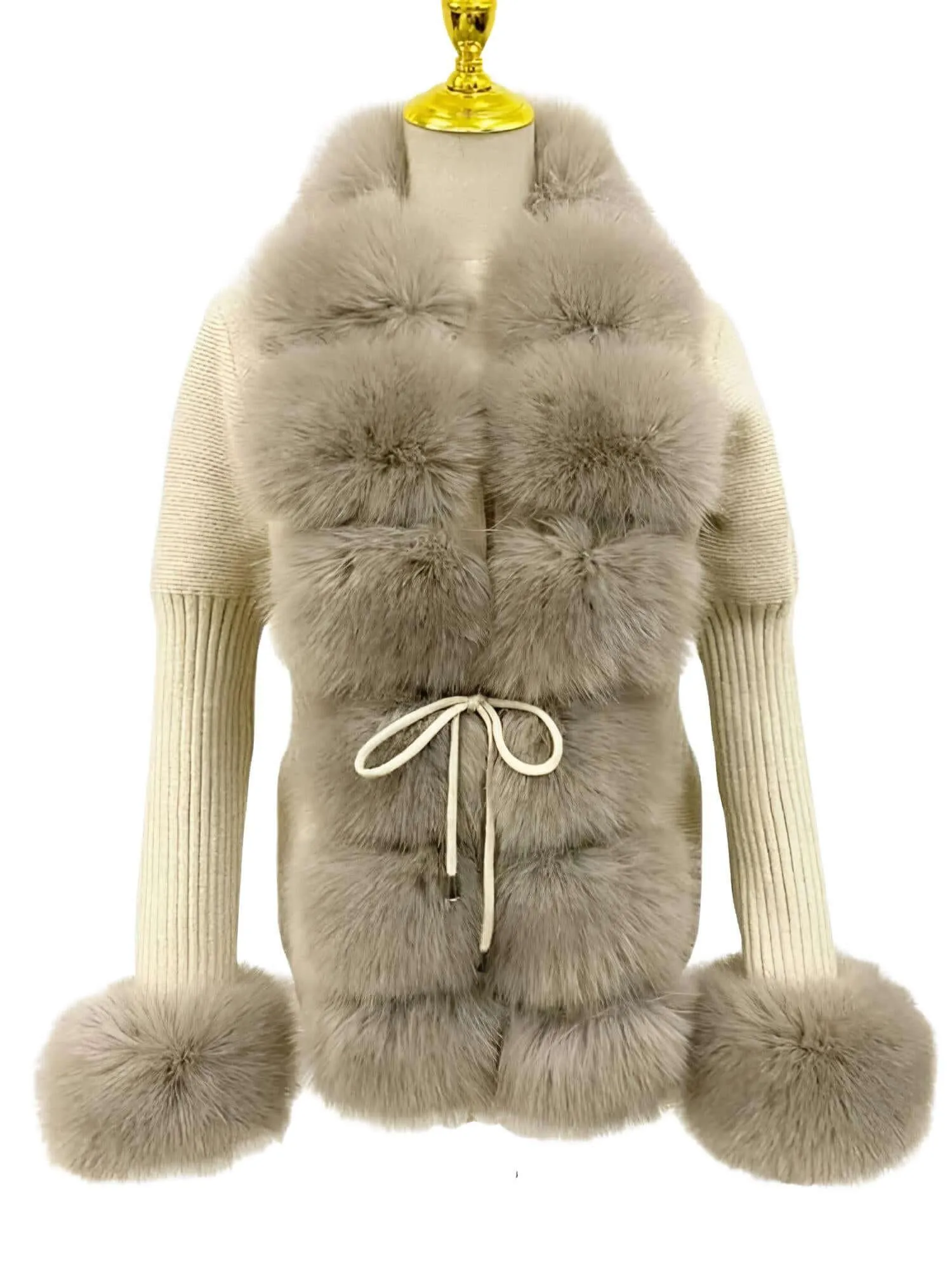 Women's Luxury Knitted Sweater Coat With Detachable Fur in 14 Colors!