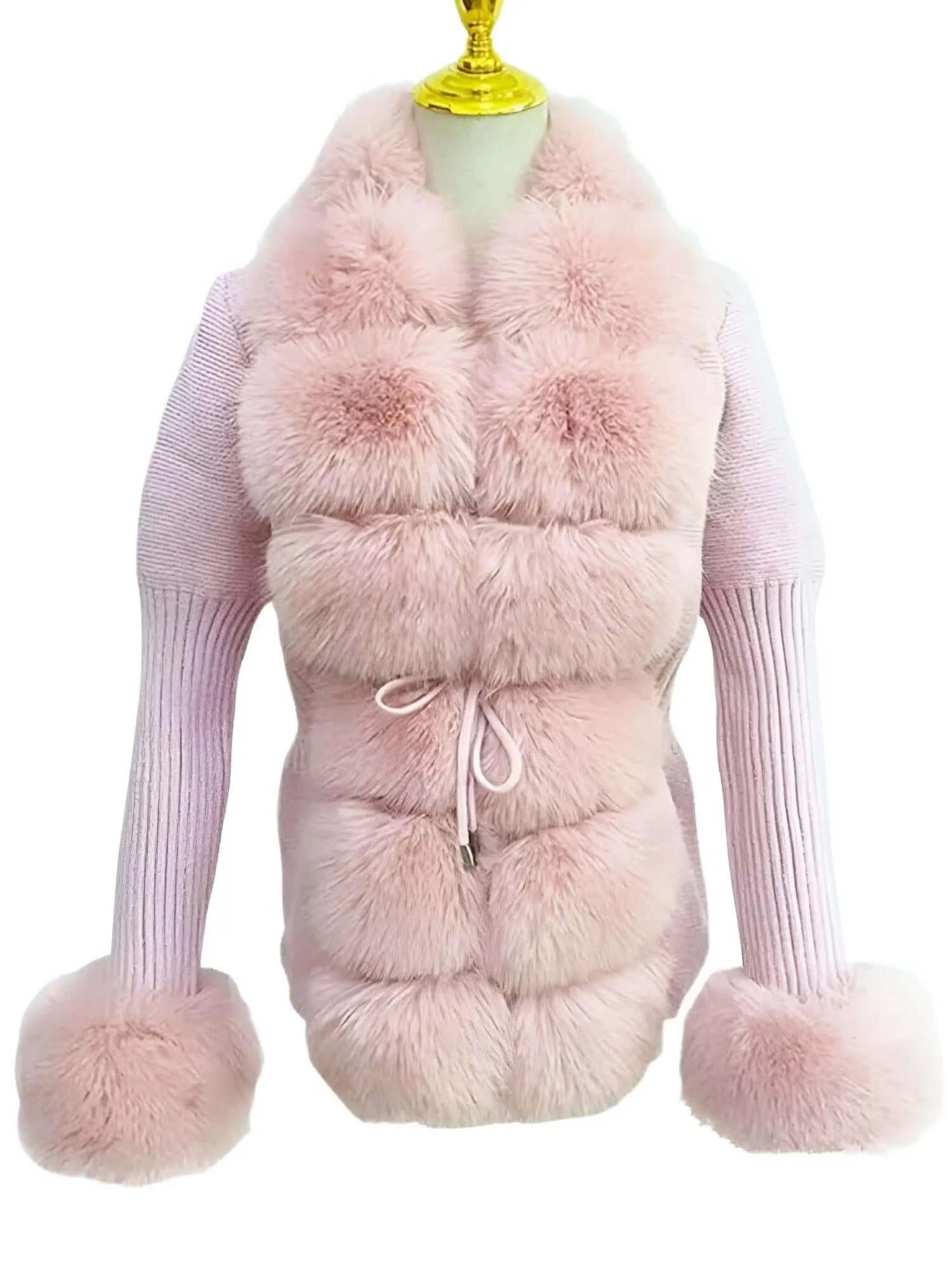 Women's Luxury Knitted Sweater Coat With Detachable Fur in 14 Colors!