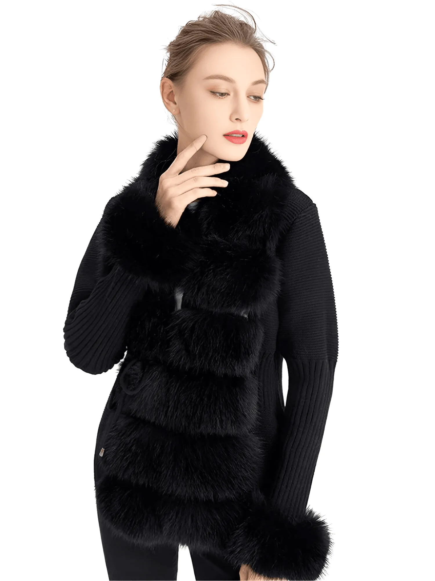 Women's Luxury Knitted Sweater Coat With Detachable Fur in 14 Colors!