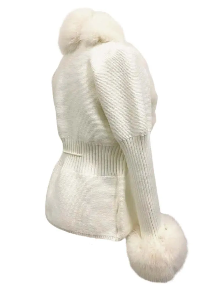 Women's Luxury Knitted Sweater Coat With Detachable Fur in 14 Colors!