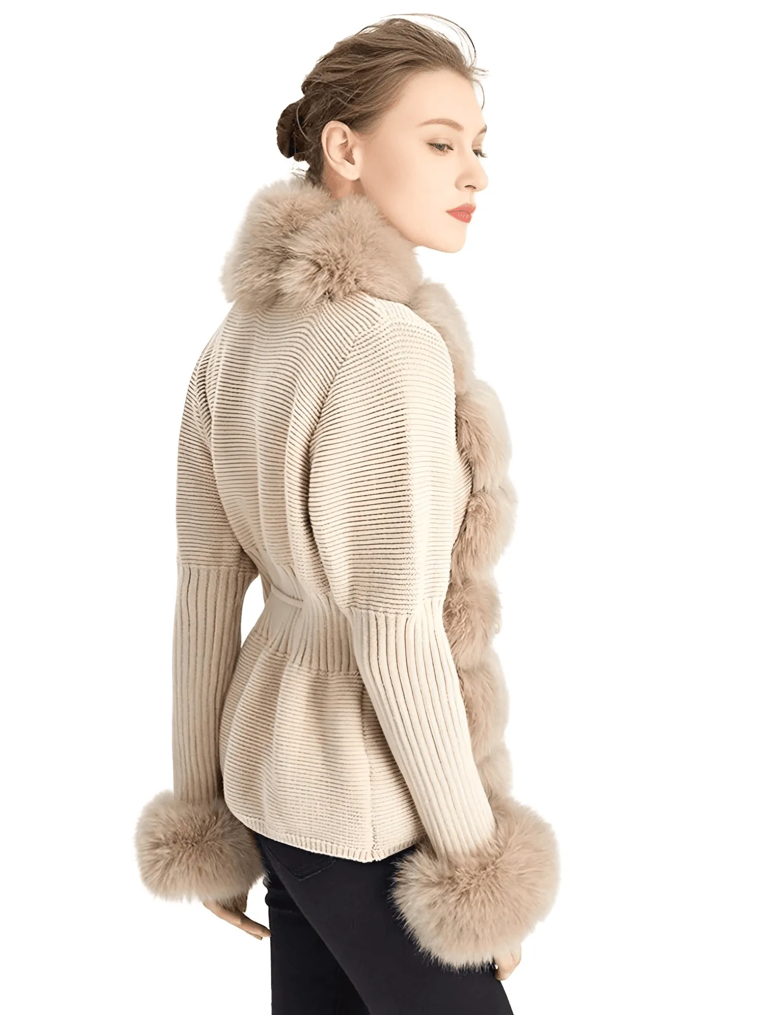 Women's Luxury Knitted Sweater Coat With Detachable Fur in 14 Colors!