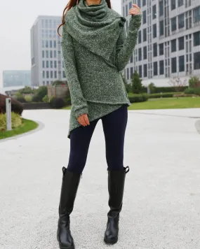 Womens Pullover Sweater/Tunic Top for Leggings/Knit Tunic Dress/ Asymmetrical Long Sleeve Top(Y1653)