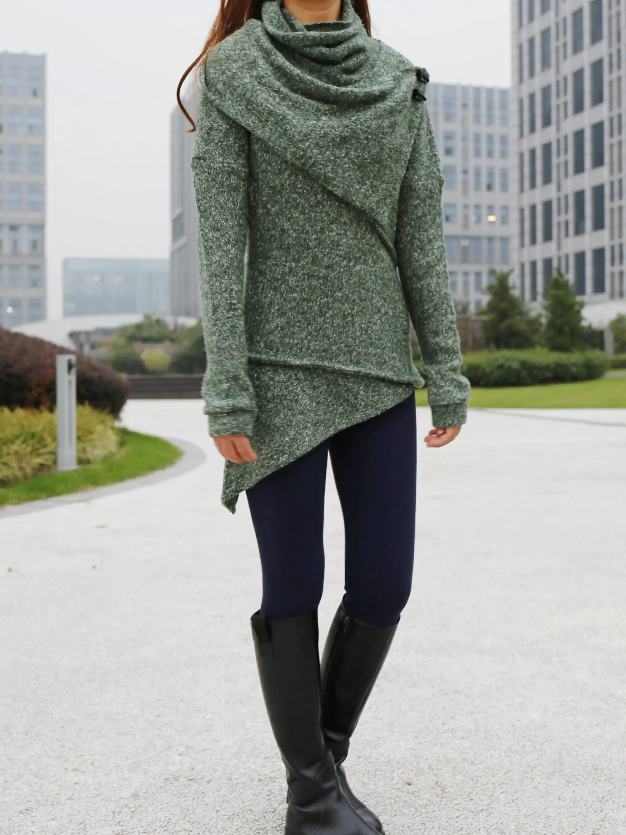 Womens Pullover Sweater/Tunic Top for Leggings/Knit Tunic Dress/ Asymmetrical Long Sleeve Top(Y1653)