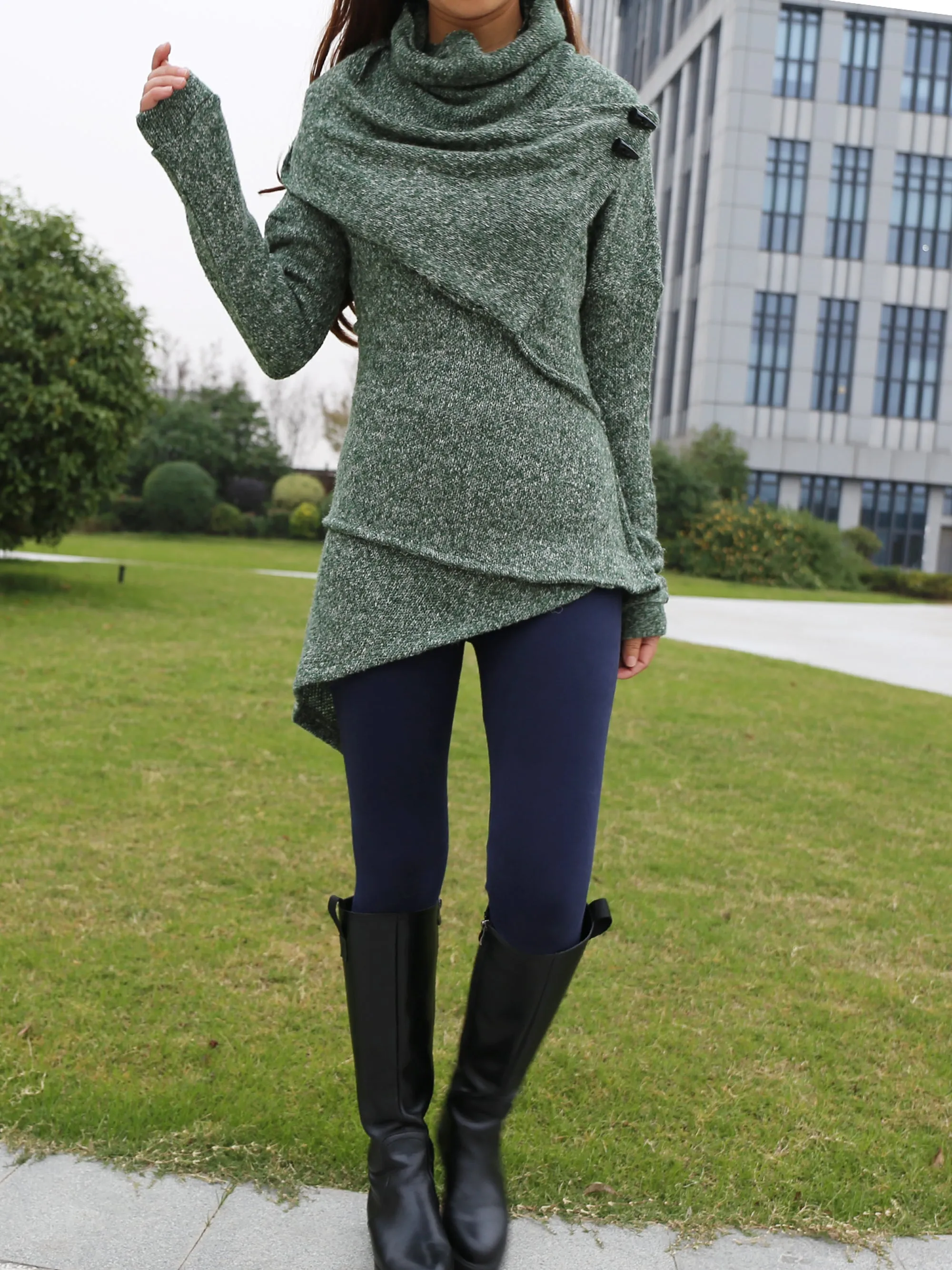 Womens Pullover Sweater/Tunic Top for Leggings/Knit Tunic Dress/ Asymmetrical Long Sleeve Top(Y1653)