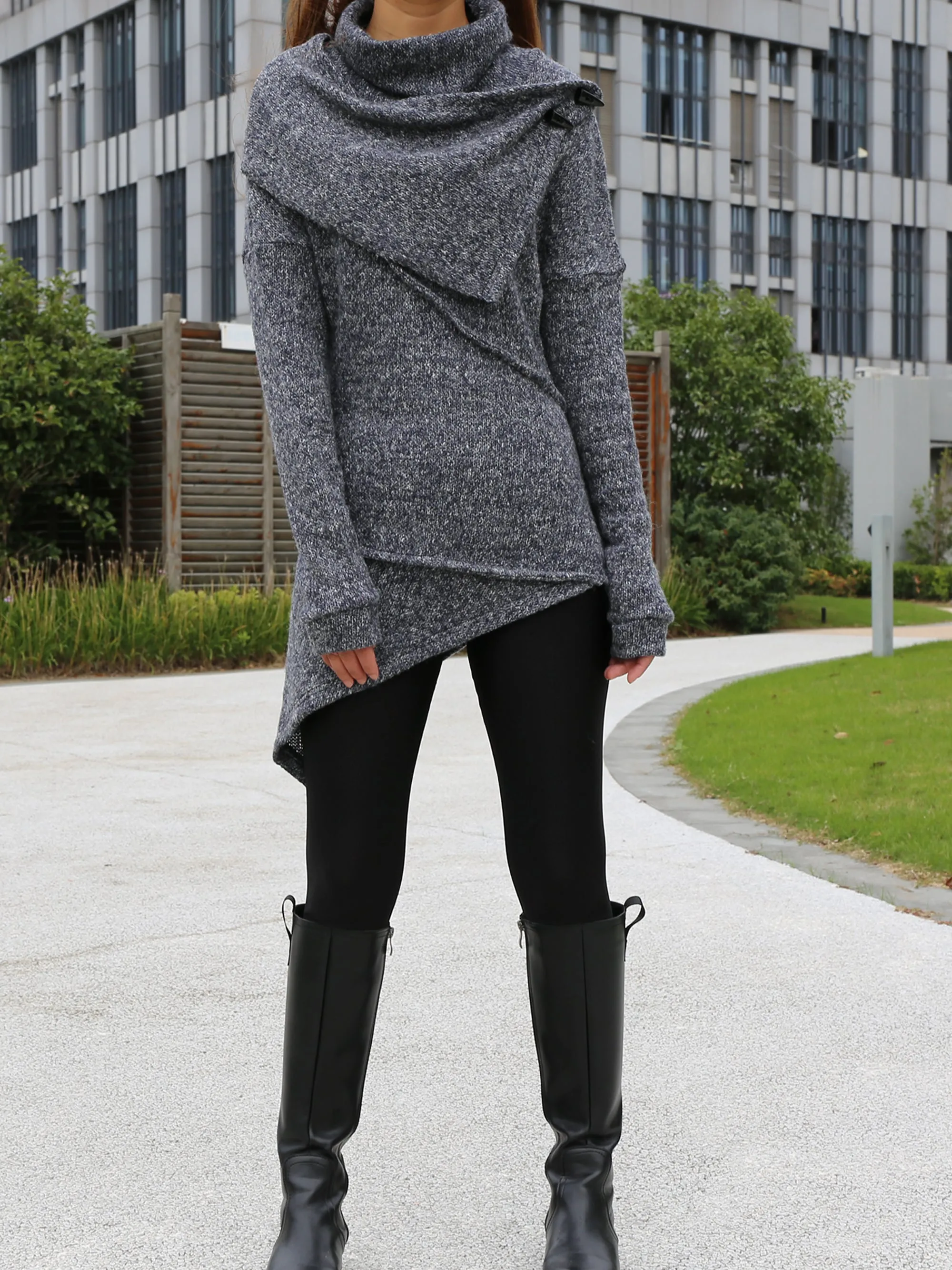 Womens Pullover Sweater/Tunic Top for Leggings/Knit Tunic Dress/ Asymmetrical Long Sleeve Top(Y1653)