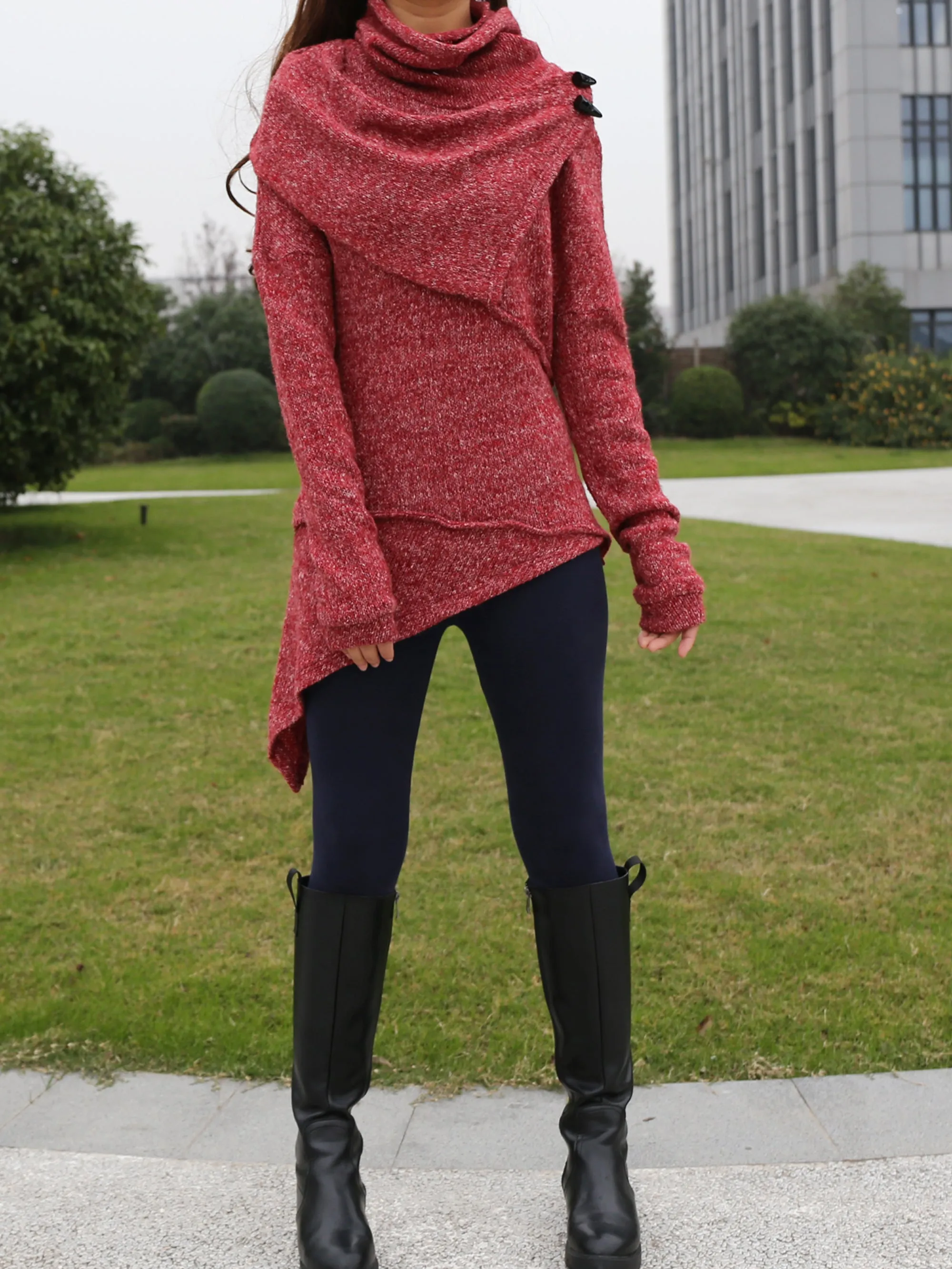 Womens Pullover Sweater/Tunic Top for Leggings/Knit Tunic Dress/ Asymmetrical Long Sleeve Top(Y1653)