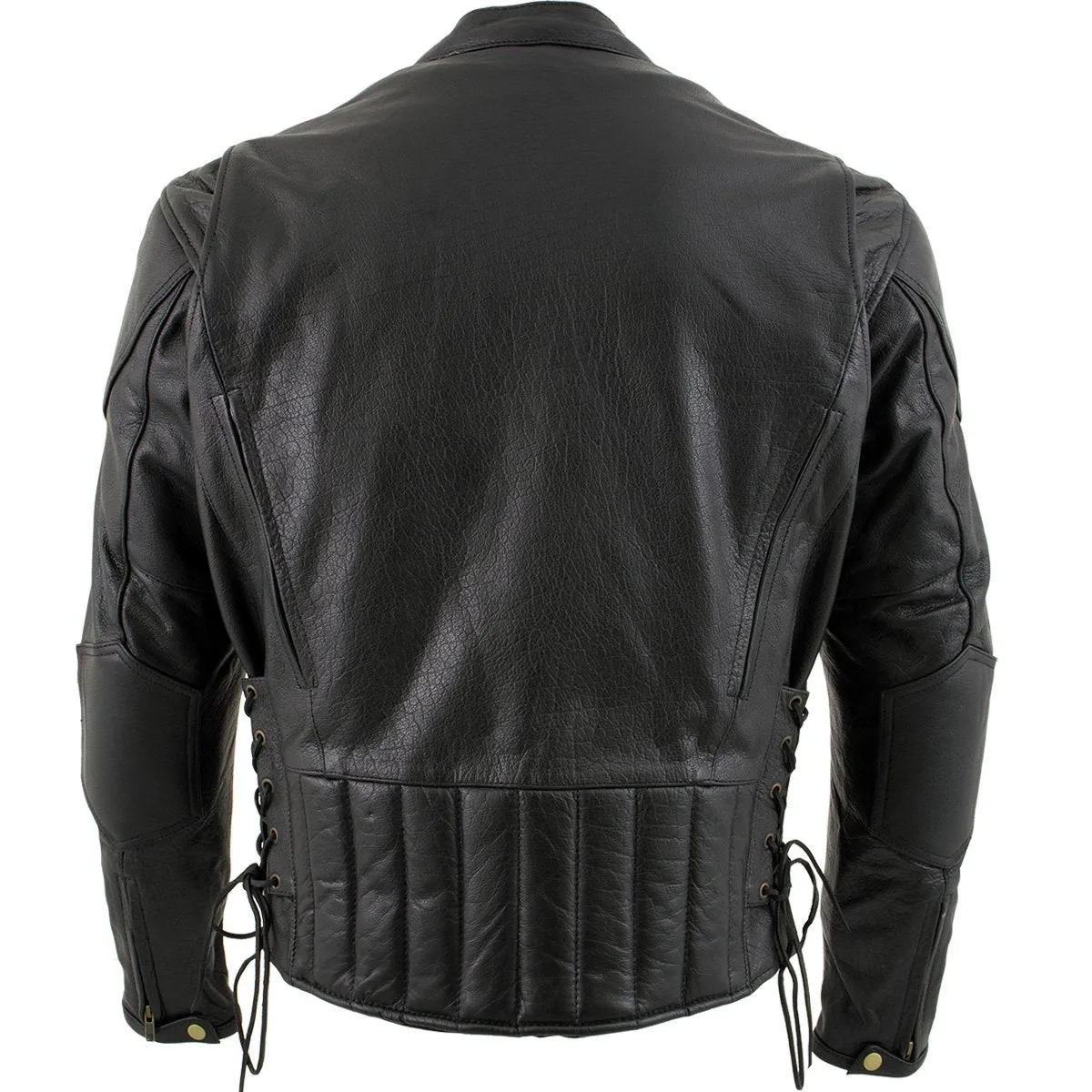 Xelement B7201 'Speedster' Men's Black Top Grade Leather Motorcycle Jacket with Zip-Out Lining