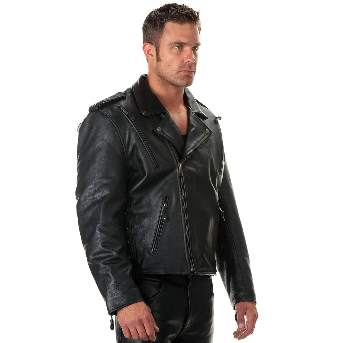 Xelement B7210 'Cool Rider' Men's Black Vented Leather Motorcycle Jacket