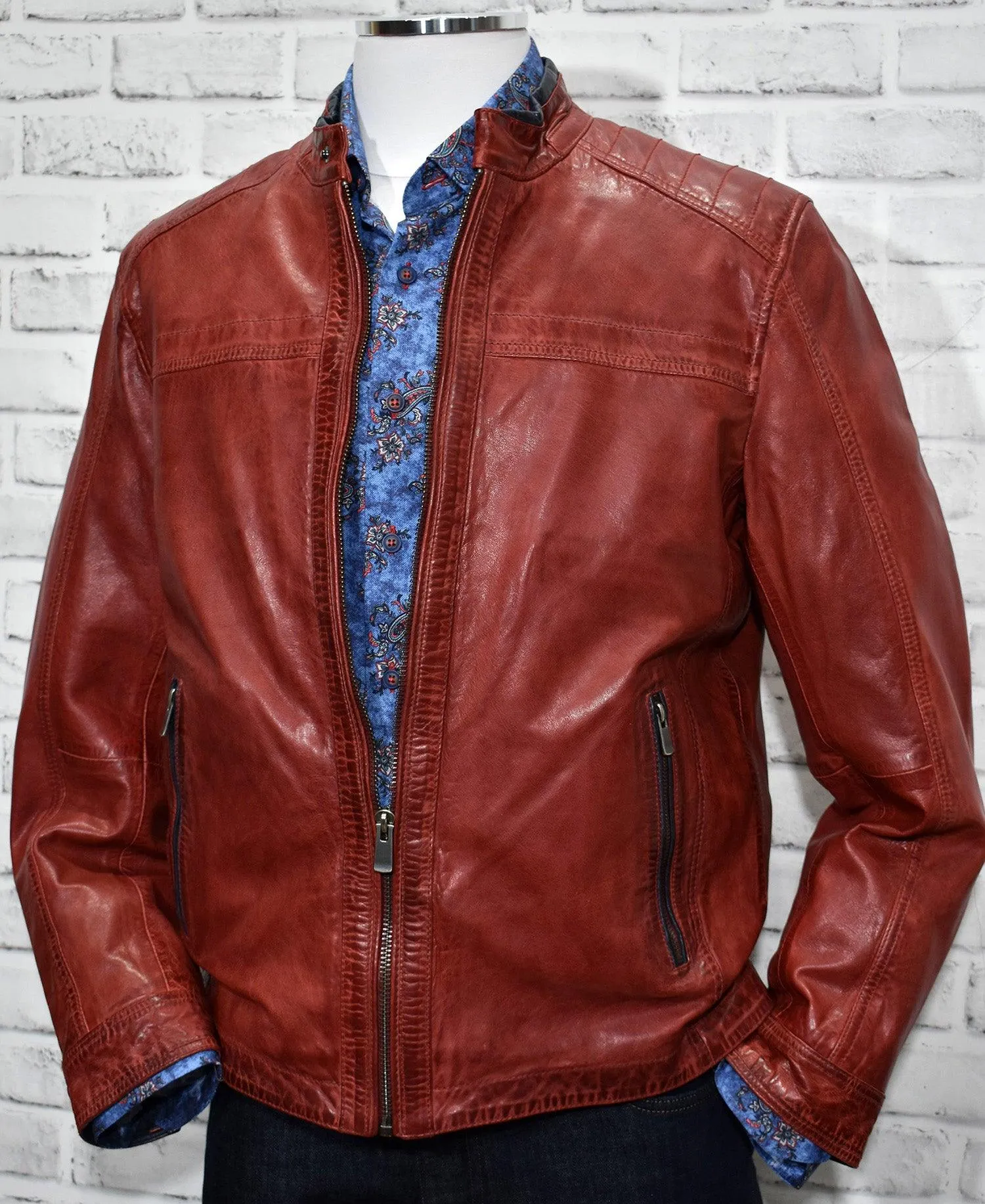 ZM3928 Red Biker Leather Coat