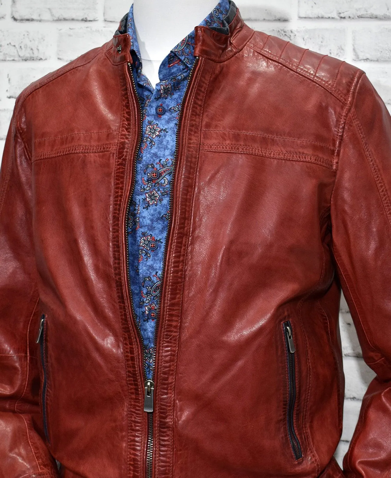 ZM3928 Red Biker Leather Coat